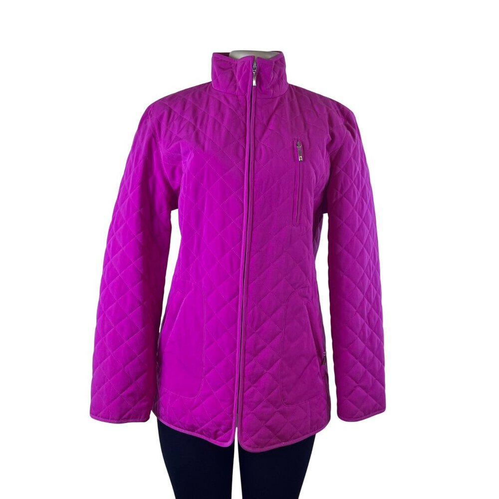 Liz Claiborne Womens Fuchsia Polyester Quilted Zip-Up Jacket Size M Lightweight